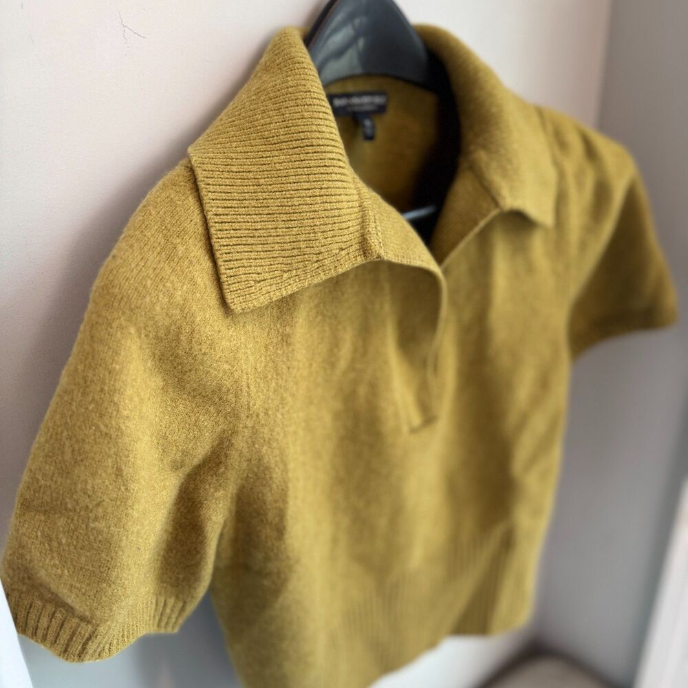 Banana Republic Women's XS/S Cashmere V-Neck Collared Sweater Gold Green